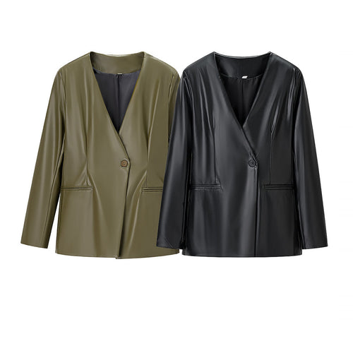 Amarae Elegant Faux Leather Jacket for Ladies
