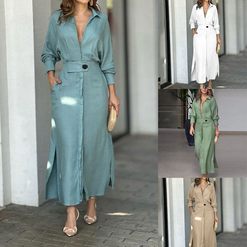 Robe maxi femme avec un élégant décolleté en V et ceinture Chic & Stil