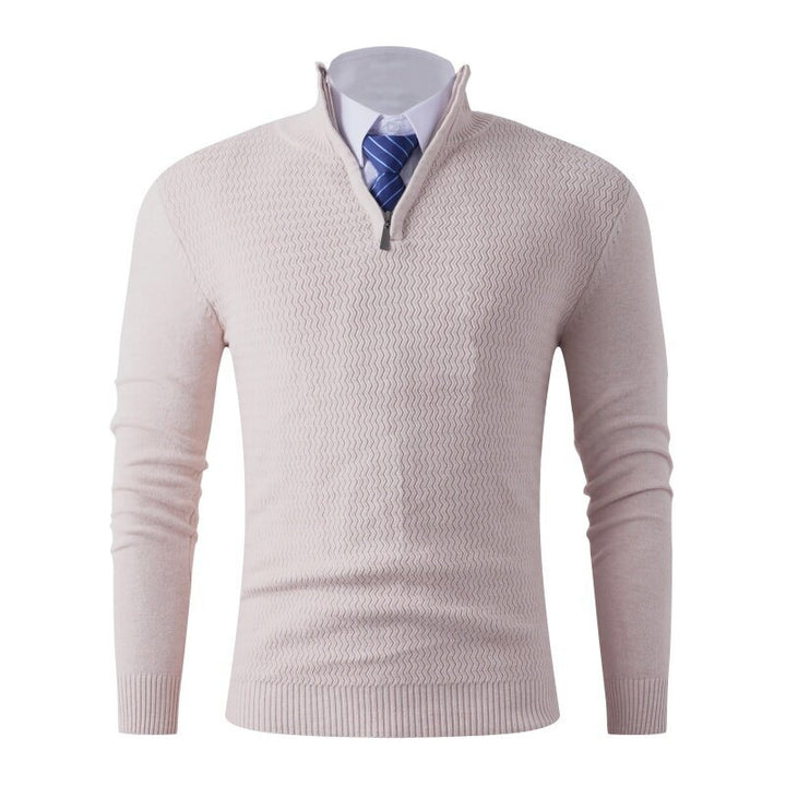 Men's knit sweater with modern high collar and structured design Lune London