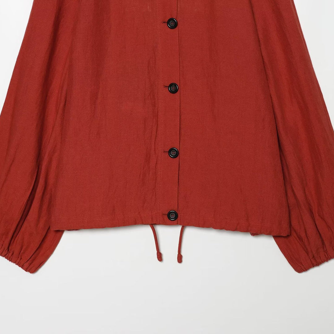 Ladies short jacket with high stand-up collar, continuous button placket and drawstring Amarae
