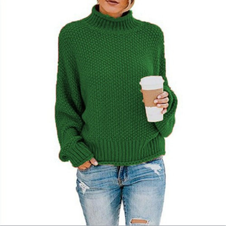 Ladies Comfortable Sweater with High Neck and Structured Knit Look Lune London