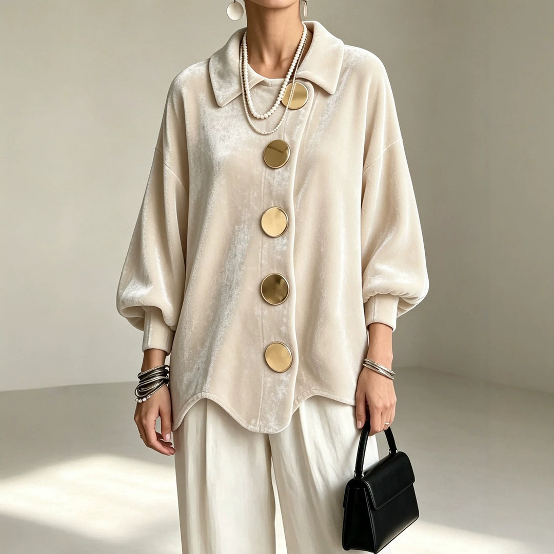 Women's Oversized Velvet Jacket with Large Decorative Buttons and Balloon Sleeves Amarae