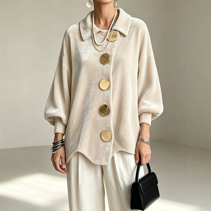 Women's Oversized Velvet Jacket with Large Decorative Buttons and Balloon Sleeves Amarae