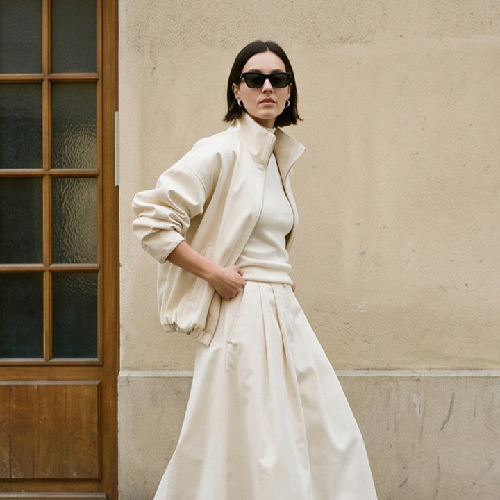 Women's Oversize Cropped Blouson with drawstring and flowing maxi skirt with side slit Amarae