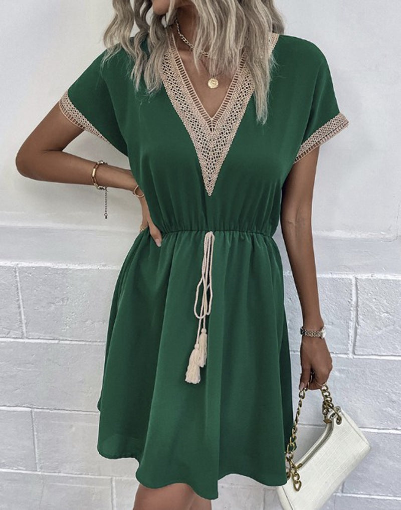 Leisure dress for women with V-neckline and decorative details Lune London