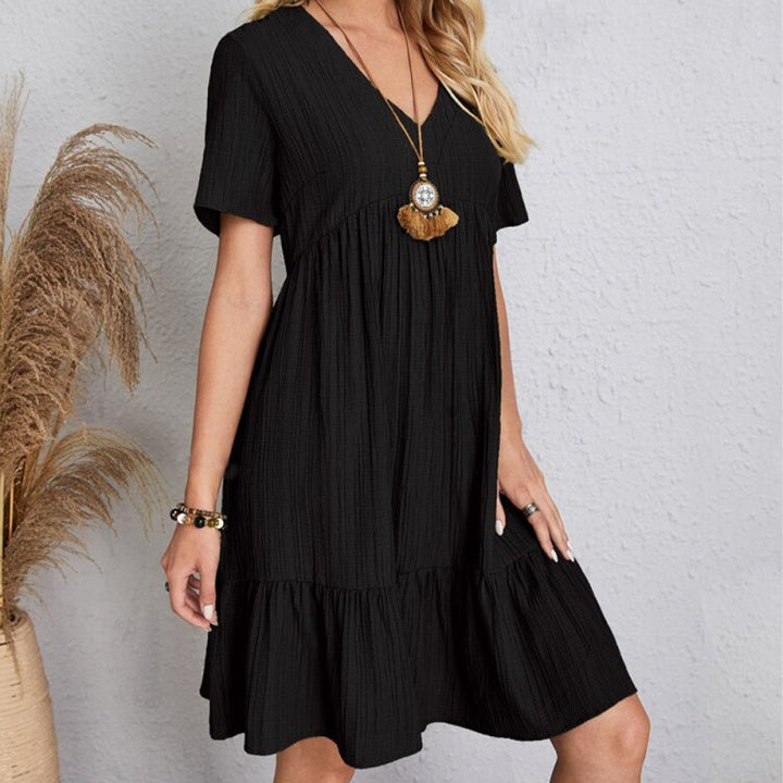 Lune London V neck ruffled fluid dress for women