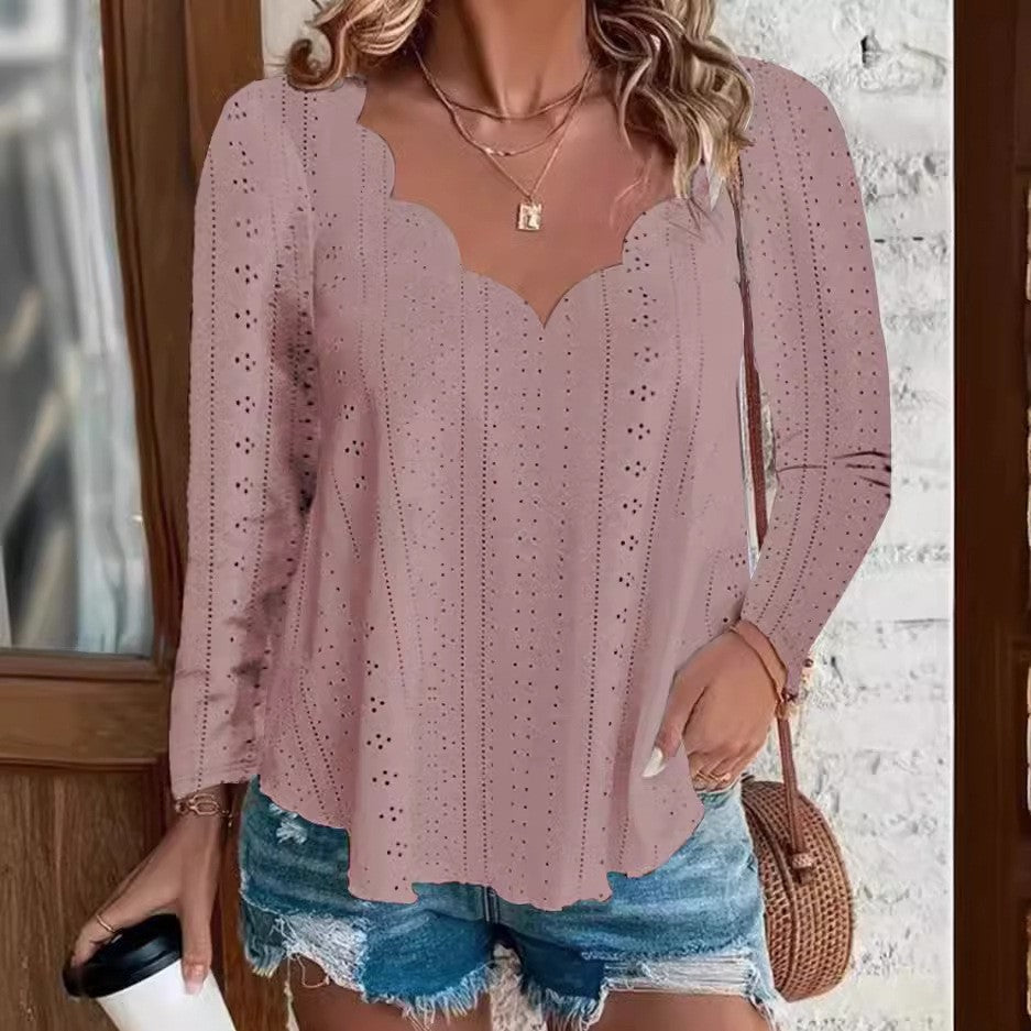 Light blouse for women with a modern airy pattern and an elegant neckline Lune London