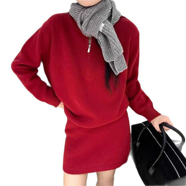Robe pull tricotée à col montant et fermeture éclair pour femmes Chic & Stil