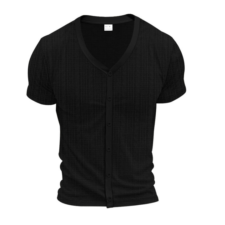 Short casual short-sleeved shirt for men with button placket and textured design Lune London
