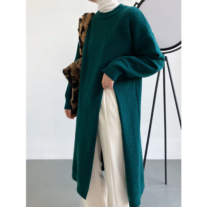 Women Long Knit Sweater with Loose Fit and Side Slits Chic & Stil
