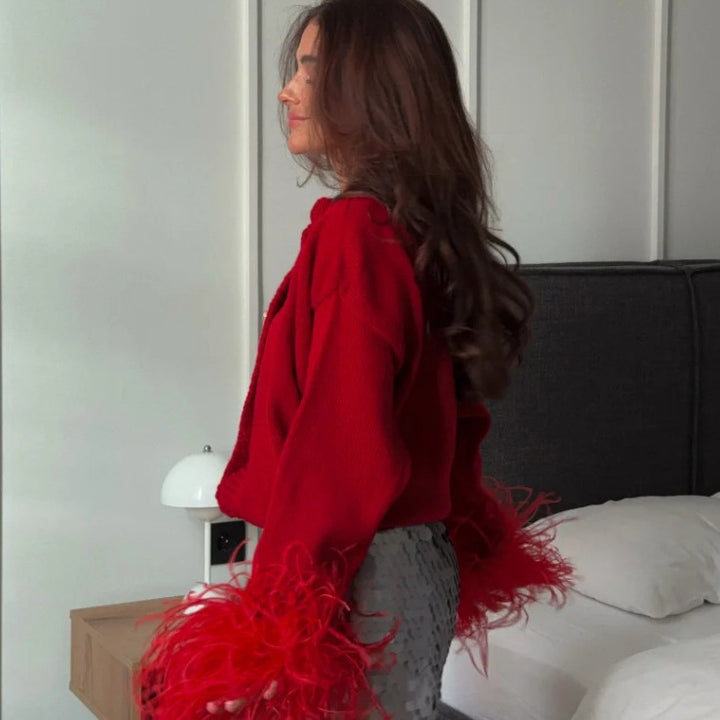 Trendy knitted jacket for women with fringes Lune London