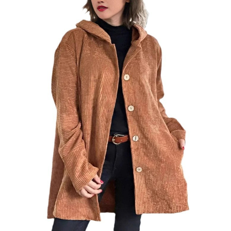 Ladies Fleece-Hoodie-Coat with button placket and ribbed design Lune London