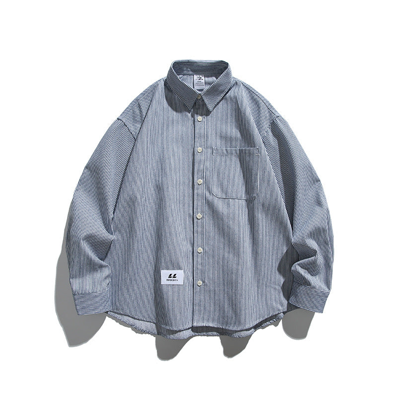 Unisex Oversize Stripe Shirt in Boxy Cut with Chest Pocket and Classic Kent Collar Amarae