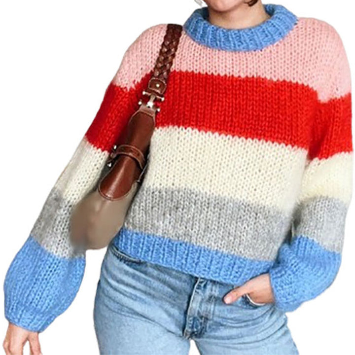 Colorful knitted sweater for women with contrasting patterns Lune London