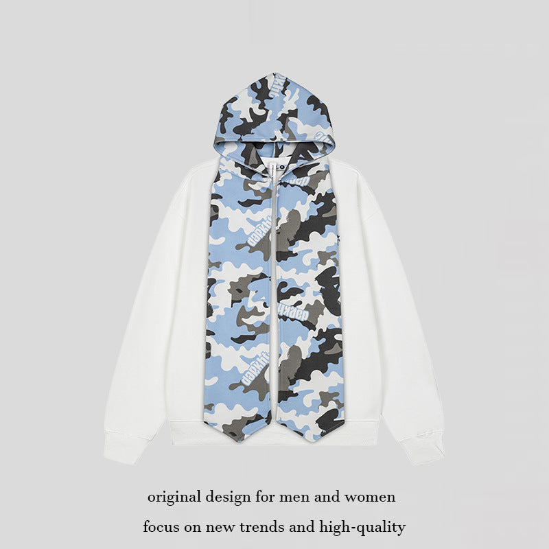 Women's hoodie sweatshirt with extra-long scarf look and front zip Amarae