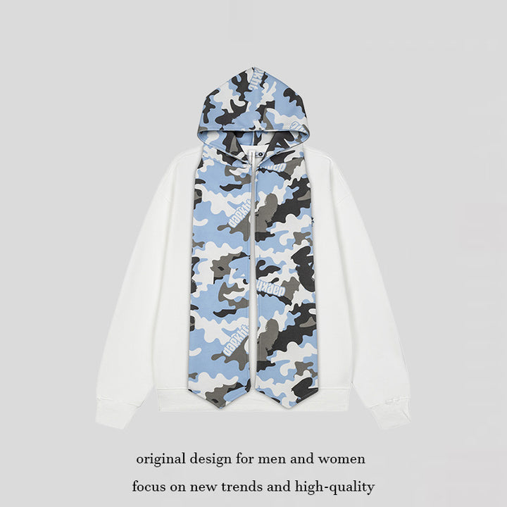 Women's hoodie sweatshirt with extra-long scarf look and front zip Amarae