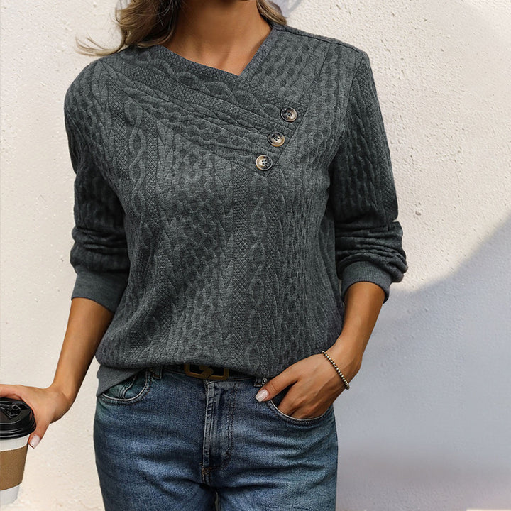 Knit sweater for women with a refined V-neck and decorative buttons Lune London