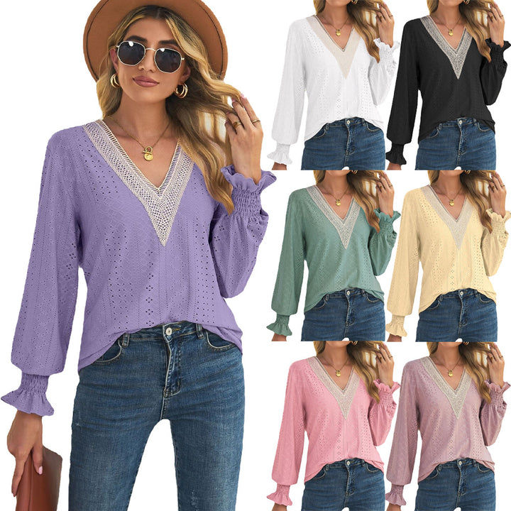 Blouse for women with lace pattern and V neck Lune London