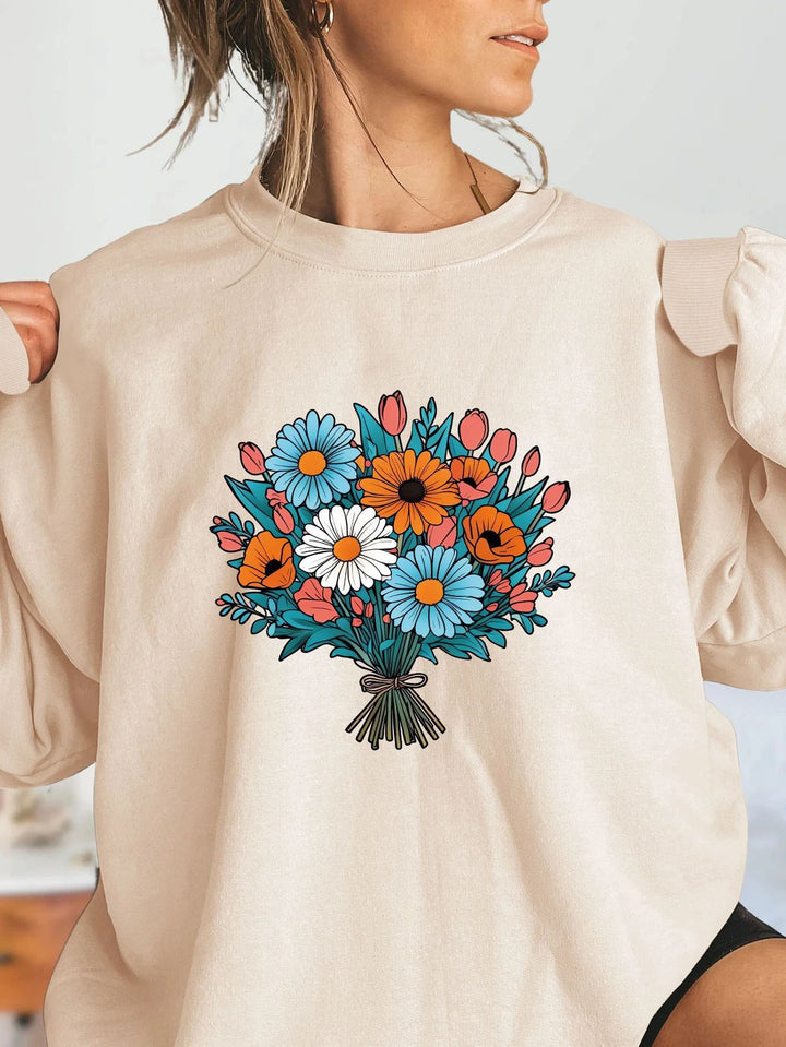 Sweatshirt surdimensionné pour femmes avec détails graphiques floraux Chic & Stil