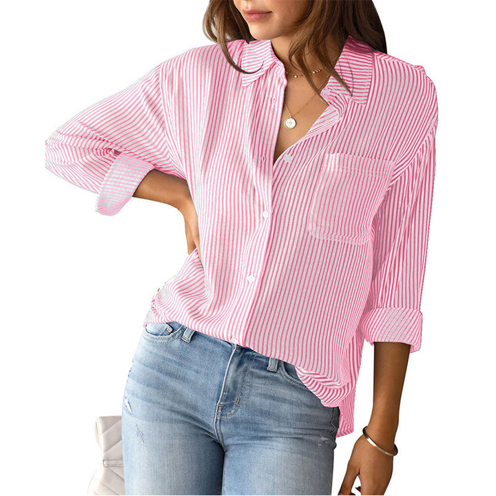 Casual blouse for women with fine stripes and chest pocket Lune London