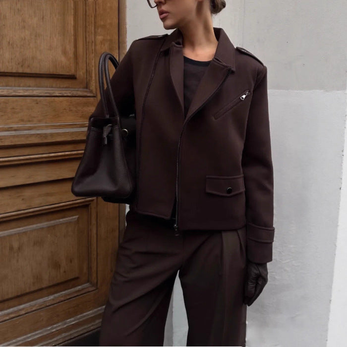 Fashionable cropped women's jacket in minimalist style with pockets Amarae