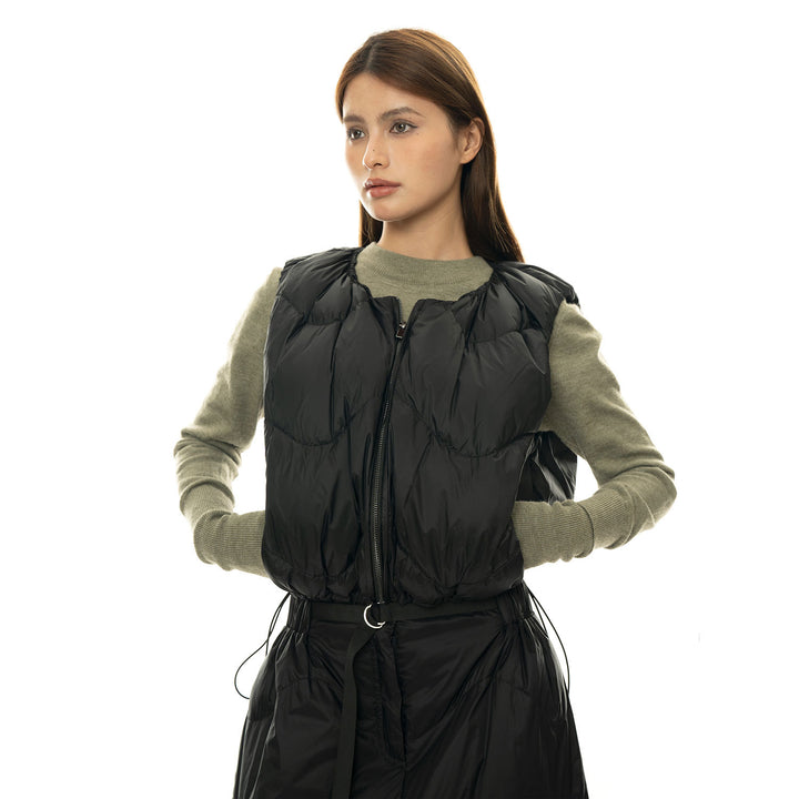 Women's cropped quilted vest with drawstring and zipper Amarae