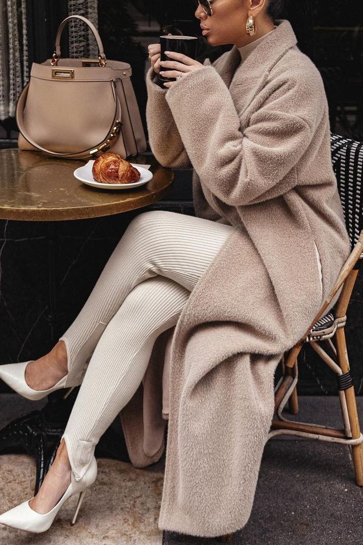 Amarae | Women's Plush Coat - Elegant Long Lapel Coat