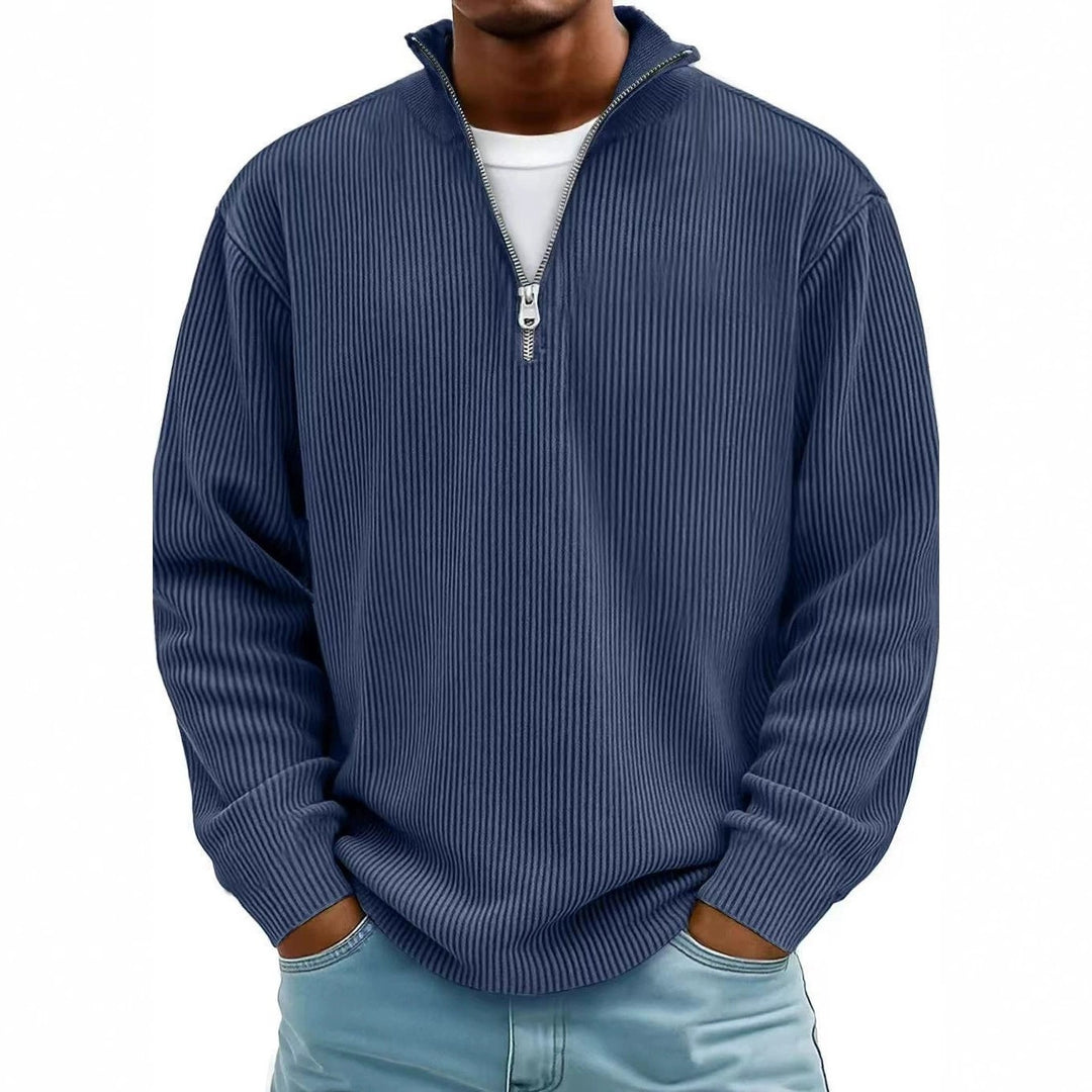 Men's ribbed knit pullover with half-zip and stand-up collar Amarae