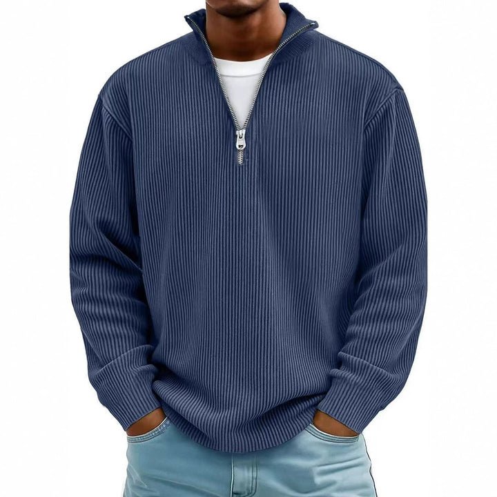 Men's ribbed knit pullover with half-zip and stand-up collar Amarae