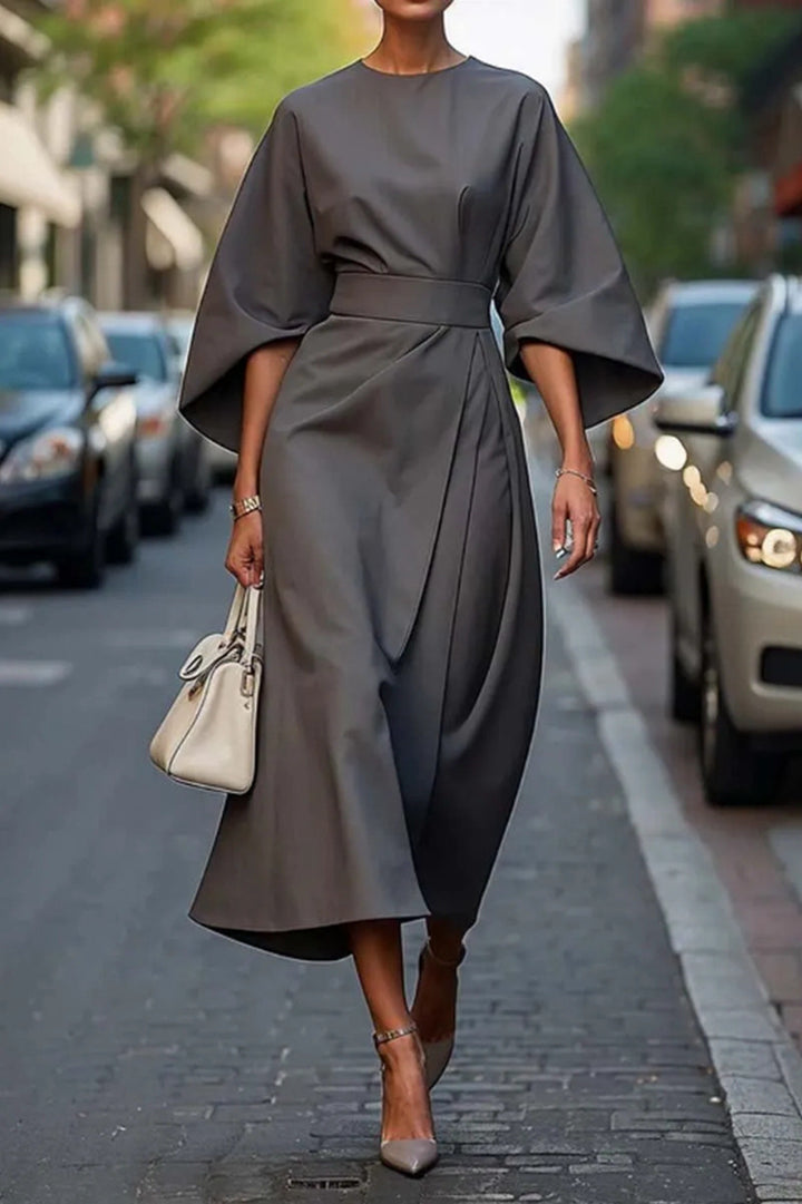Elegant maxi dress for women with puff sleeves and a fitted belt Lune London
