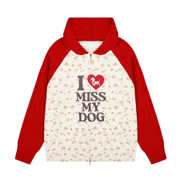 Women's hoodie cardigan with full zip, ribbed sleeves, and dog statement print Amarae
