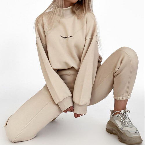 Ladies oversized comfortable sweat outfit with high collar and relaxed cuffs Amarae