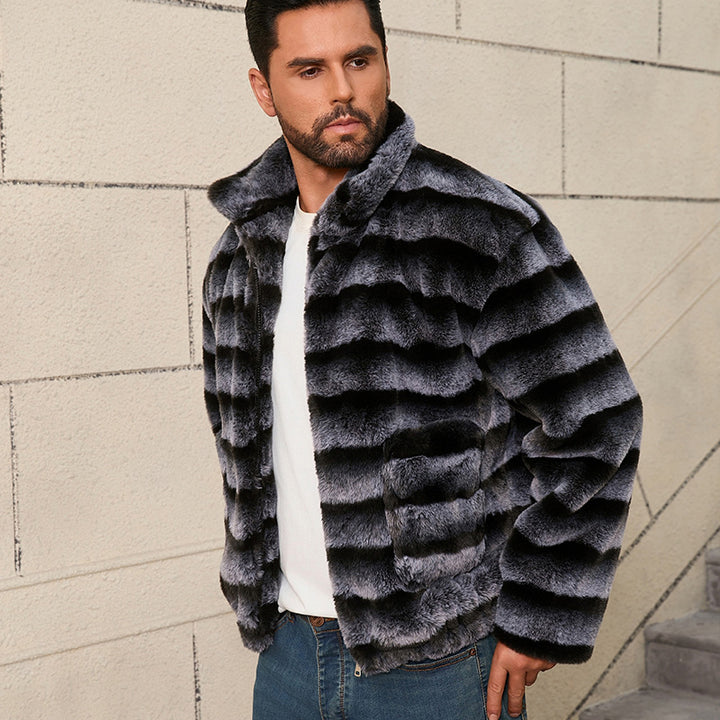 Elegant faux fur jacket for men with striped design Lune London
