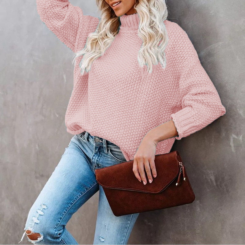 Pull en tricot épais pour femme avec col roulé et coupe décontractée Chic & Stil