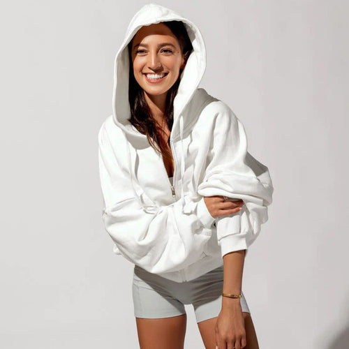Oversized hooded jacket for women with zipper and puff sleeves Amarae