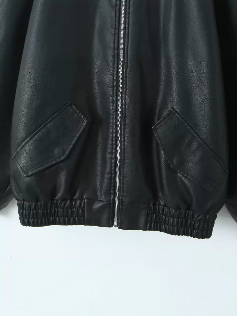 Fashion faux leather jacket for women with applied pockets Lune London