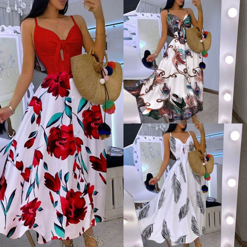 Boho-inspired maxi dress for women with chic tied detail