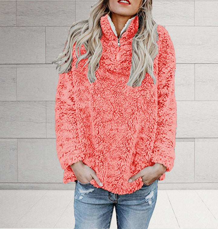 Ladies Cozy Fleece Jacket with High Collar and Zipper Lune London