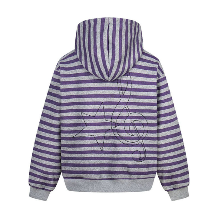 Women's oversized striped hooded sweatshirt jacket with full-length zipper and typographic front print Amarae