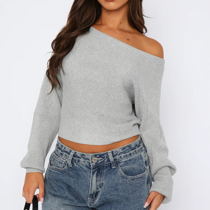 Ladies Short Knitted Top with Asymmetrical Neckline and Casual Cut Lune London
