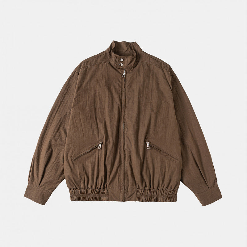 Men's Lightweight Harrington Jacket with Stand-up Collar, Elastic Hem, and Slanted Zipper Pockets Amarae