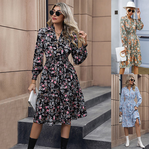 Midi dress for women with floral accents and gathered details Amarae
