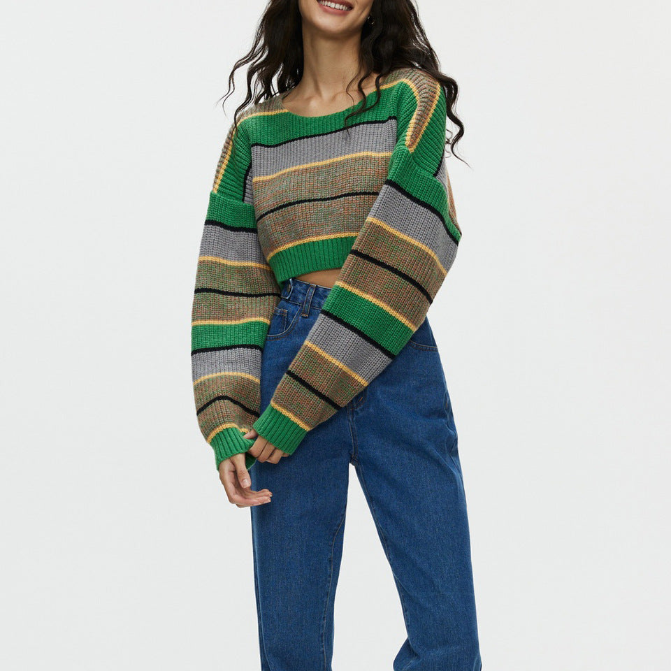 Short knit sweater for women with colorful striped pattern Lune London