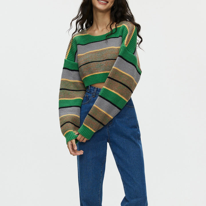 Short knit sweater for women with colorful striped pattern Lune London