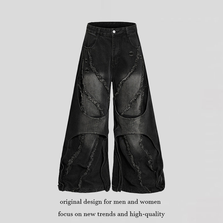 Women's wide Destroyed Denim Culotte with layered look and fringe application Amarae