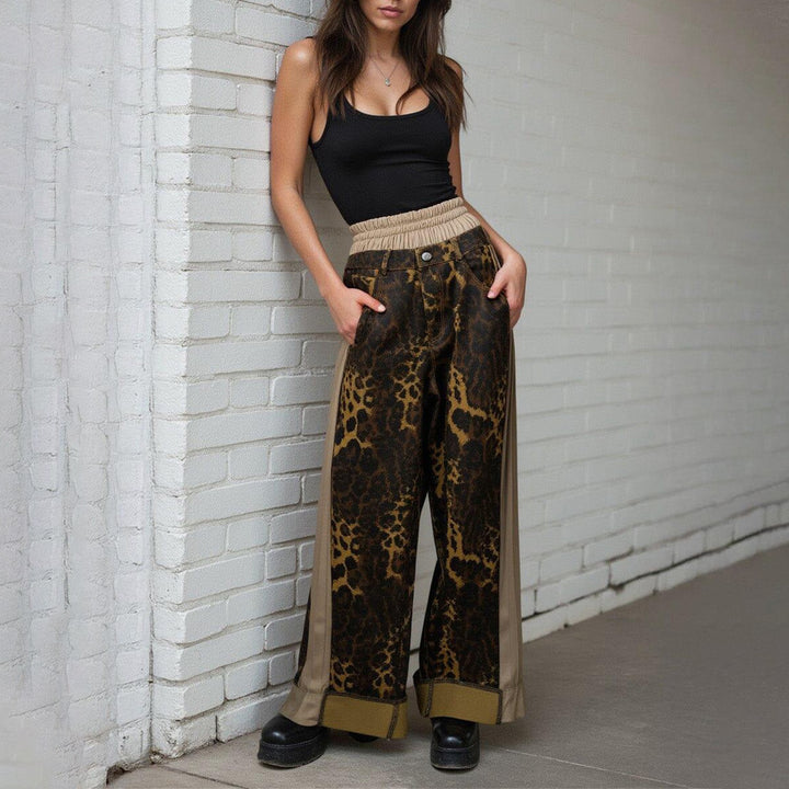 Wide leg pants for women with leopard print and elastic waistband Lune London