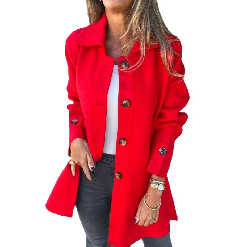 Elegant transitional jacket for women with a chic collar and decorative button details Lune London