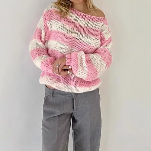 Pull en tricot pour femmes avec un large motif rayé et des manches volumineuses Amarae