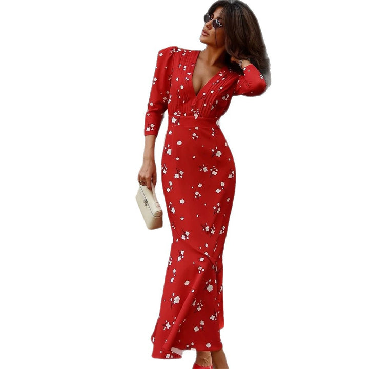 Women's vintage-inspired maxi dress with puff sleeves, fitted silhouette, and pleated neckline Amarae