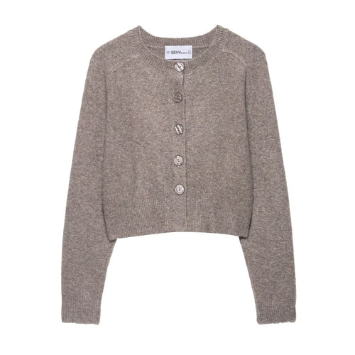 Short knitted jacket for women with an elegant round neck and button closure Amarae